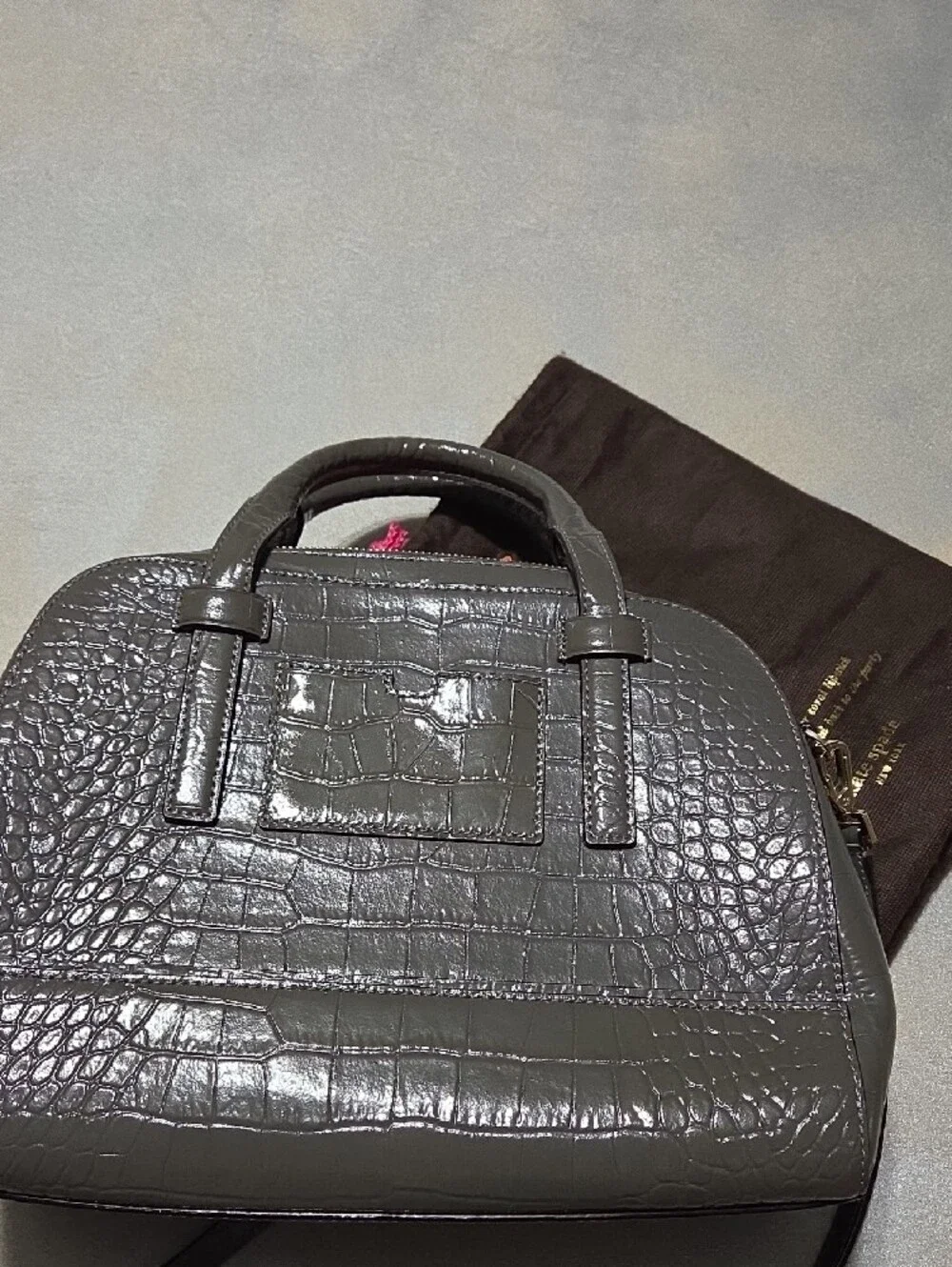 kate spade gray croc-embossed dome satchel with top handles NWOTS